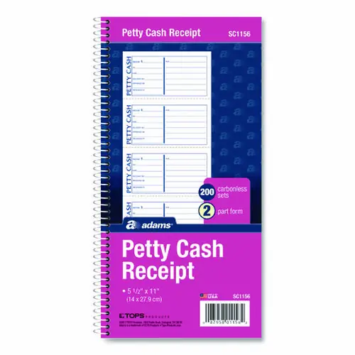 Adams® Petty Cash Receipt Book, Two-Part Carbonless, 200 Forms Total