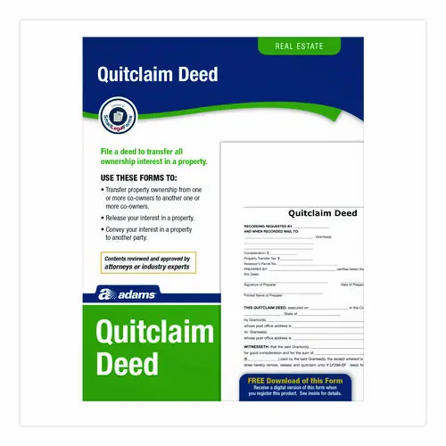 Adams® Quitclaim Deed Forms with Instructions and Free Downloads, One-Part (No Copies) - 4 Forms, 8.5 x 11