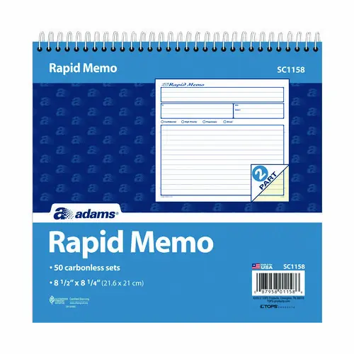 Adams® Rapid Memo Pad, Two-Part Carbonless, 8.5 x 7.75, 50 Forms Total