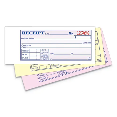 Adams® Receipt Book, Three-Part Carbonless, 50 Forms, 2.75" x 7.19"