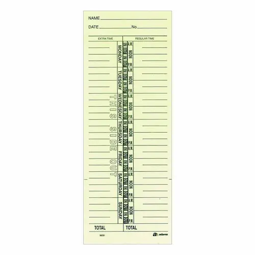 Adams® Time Cards for Acroprint, Amano and Lathem Time Clocks, One Side, 3.38" x 9", 200/Pack