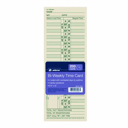 Adams® Time Cards for Acroprint, Amano and Lathem Time Clocks, 200/Pack