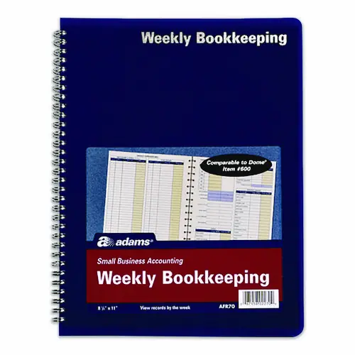Adams® Weekly Bookkeeping Ledger, Royal Blue Cover, 11" x 8.5", 56 Sheets