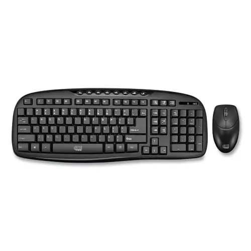 Adesso WKB1330CB Wireless Desktop Keyboard and Mouse Combo, 2.4 GHz Frequency, 30 ft Wireless Range, Black