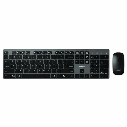 Adesso WKB-7300 Wireless Keyboard and Mouse, 2.4 GHz Frequency, 30 ft Wireless Range, Gray/Black