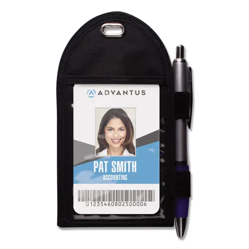 Advantus Badge Holder with Pen Loop, Vertical, Black, 12/Box