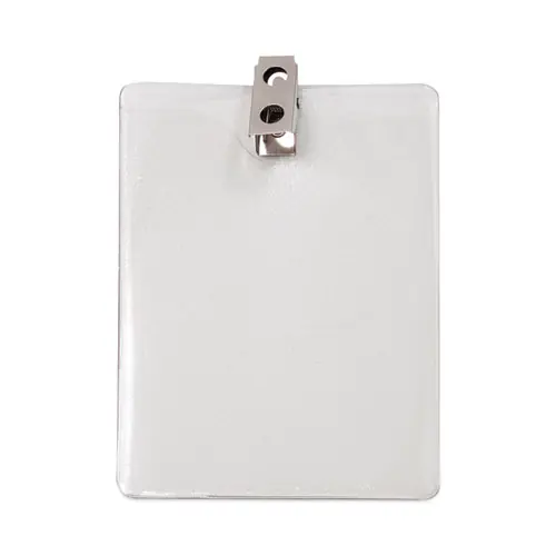 Advantus ID Badge Holders with Clip, Vertical, Clear, Pack of 50