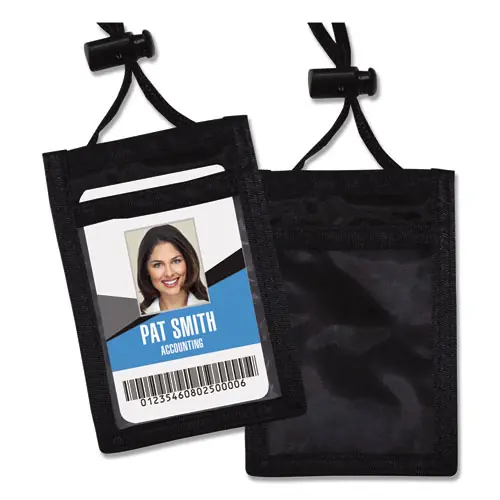 Advantus ID Badge Holders with Convention Neck Pouch, Vertical, Black/Clear
