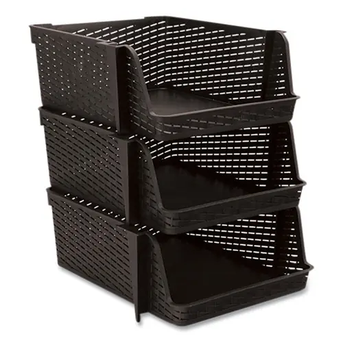 Advantus Nest and Stack Open Lid Storage Bin, Black, 3/Pack