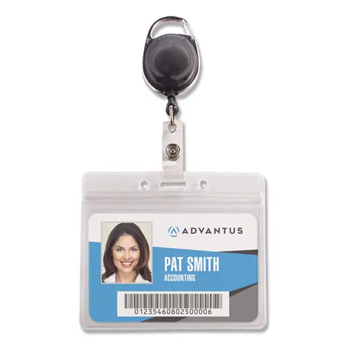 Advantus Resealable Badge Holder Combo with Badge Reel, 30" Cord, Horizontal, Frost, 10/Pack