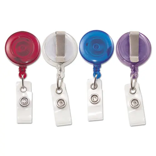 Advantus Translucent Retractable ID Card Reel, 30" Extension, Assorted Colors, 4/Pack