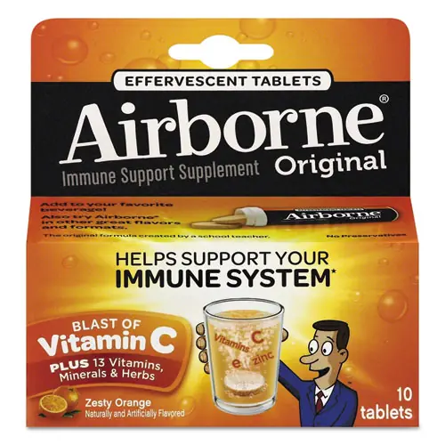 Airborne® Immune Support Effervescent Tablets, Zesty Orange, 10 Tablets/Box, 72 Boxes/Carton