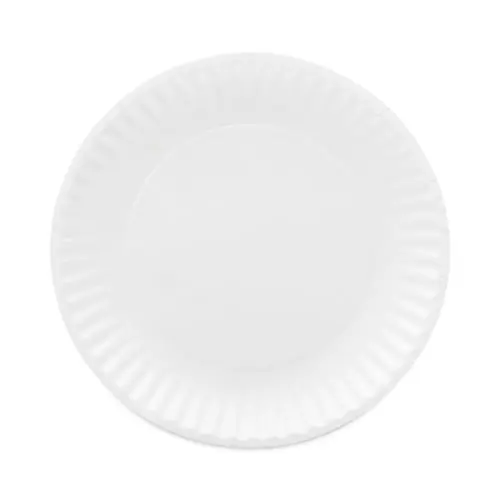 AJM Packaging Corporation Coated Paper Plates, 9" dia, White, 100/Pack, 12 Packs/Carton