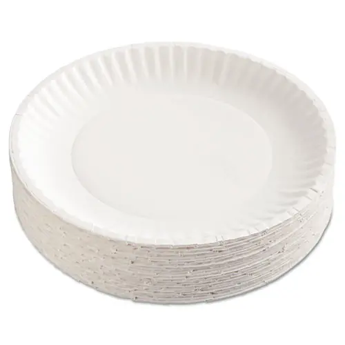 AJM Packaging Corporation Gold Label Coated Paper Plates, 9" dia, White, 100/Pack, 10 Packs/Carton