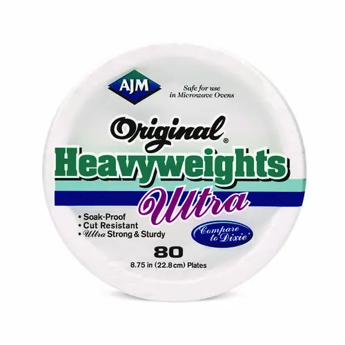 AJM Packaging Corporation Original Heavyweight Ultra Paper Plates, 9" dia, White, 960/Carton