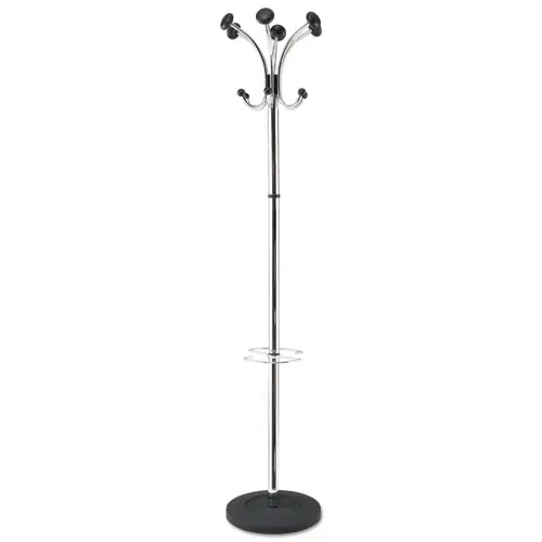 Alba™ Chromy Coat Stand, 12 Knobs, Chrome/Black