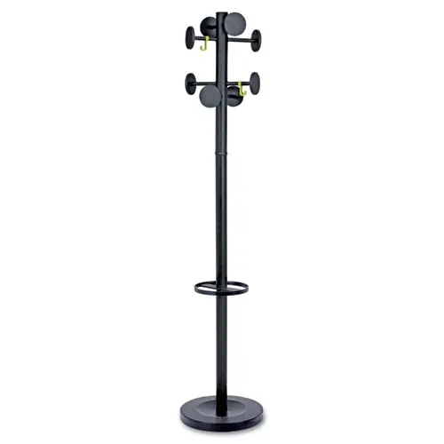 Alba™ Stan3 Steel Coat Rack, Stand Alone, Eight Knobs, Black