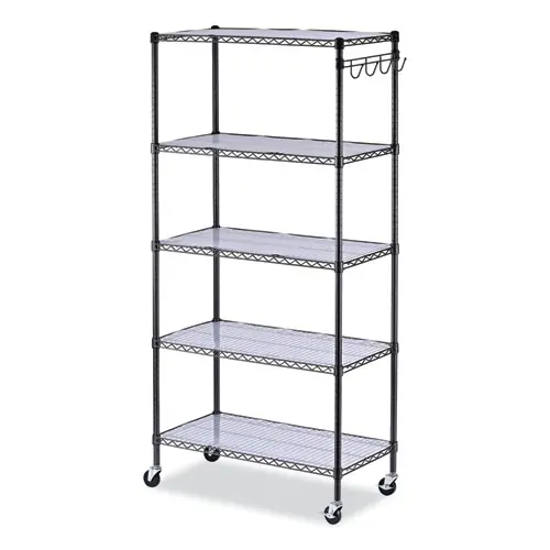 Alera® 5-Shelf Wire Shelving Kit with Casters and Shelf Liners, Black Anthracite