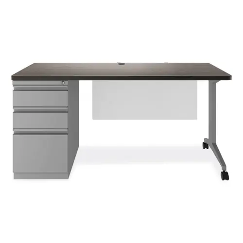 Alera® Modern Teacher Series Pedestal Desk, Left-Side Pedestal, Charcoal Woodgrain/Gray, 60" x 24" x 28.75"