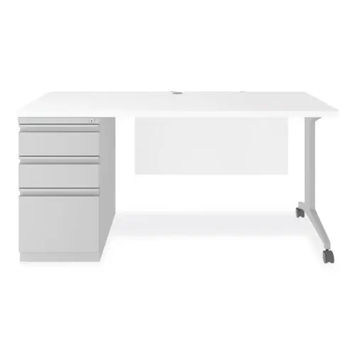 Alera® Alera Modern Teacher Series Pedestal Desk, Left-Side Pedestal: Box/Box/File, 60" x 24" x 28.75", White/Silver