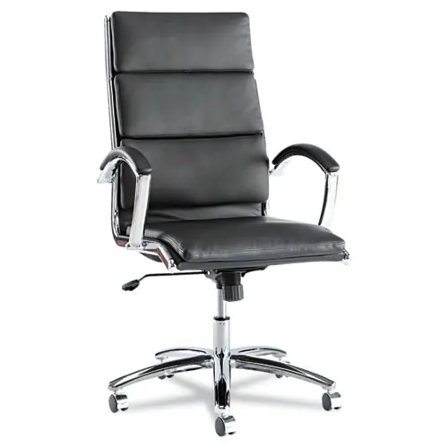 Alera® Alera Neratoli High-Back Slim Profile Chair, Faux Leather, 275 lb Capacity, Adjustable Seat Height, Black Seat/Back, Chrome