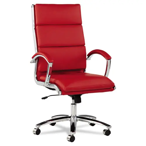 Alera® Alera Neratoli High-Back Slim Profile Chair, Faux Leather, Red, Chrome Base
