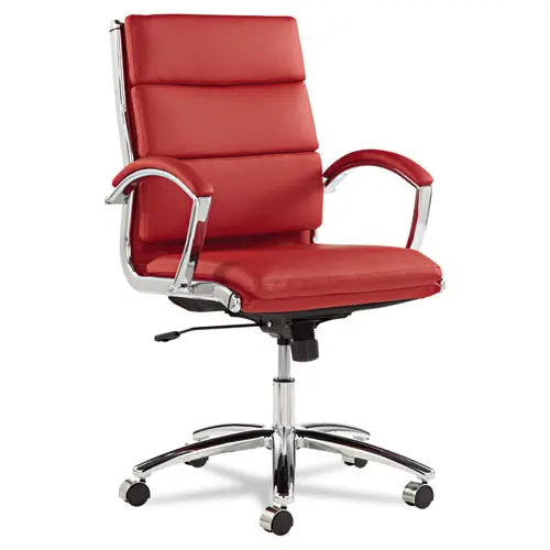 Alera® Alera Neratoli Mid-Back Slim Profile Chair, Faux Leather, Supports Up to 275 lb, Red Seat/Back, Chrome Base