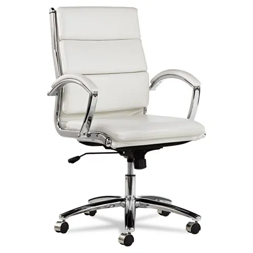 Alera® Alera Neratoli Mid-Back Slim Profile Chair, White Faux Leather, Chrome Base, 275 lb Capacity