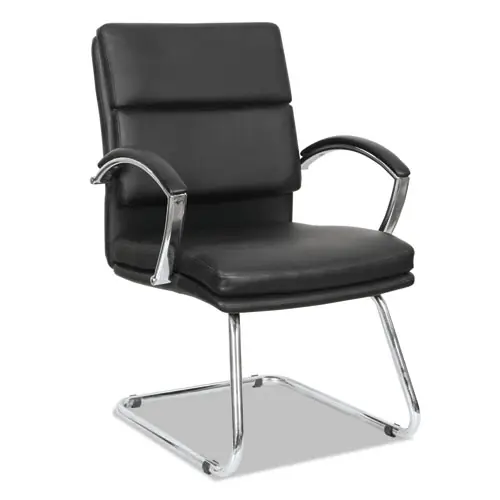 Alera® Alera Neratoli Slim Profile Stain-Resistant Faux Leather Guest Chair, Black, Chrome Base