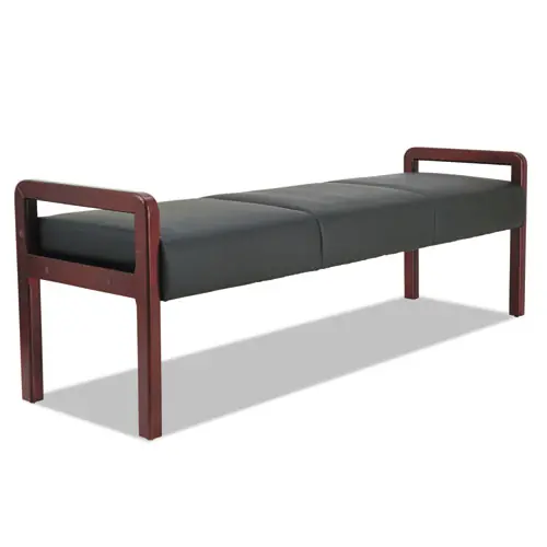 Alera® Reception Lounge WL Series Three-Seat Bench, Black Seat, Mahogany Base