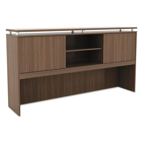 Alera® Alera Sedina Series Hutch with Sliding Doors, Modern Walnut, 72" W x 15" D x 42.5" H