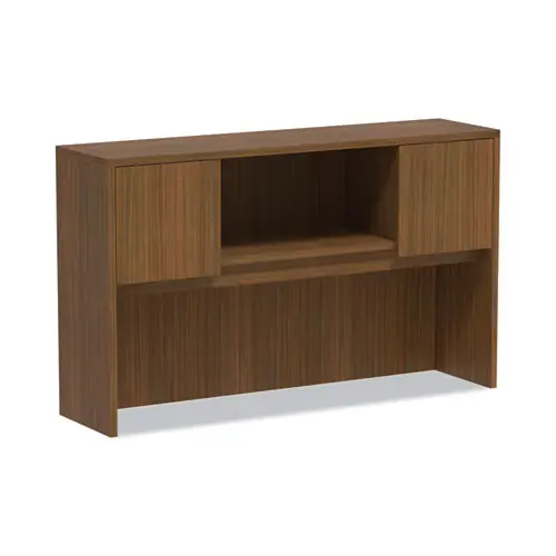 Alera® Alera Valencia Series Hutch with Doors, Modern Walnut, 4 Compartments, 58.88" W x 15" D x 35.38" H