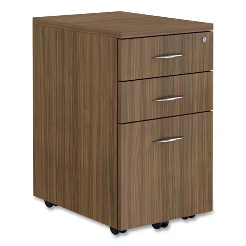 Alera® Valencia Series Mobile Pedestal File with 3 Drawers (Box/Box/File), Legal/Letter Size, Walnut Finish, 15.88" W x 20.5" D x 28.38" H