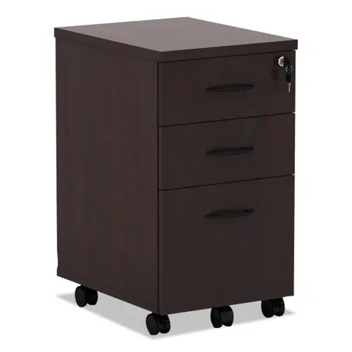 Alera® Alera Valencia Series Mobile Pedestal File, 3-Drawer, Box/Box/File, Legal/Letter Size, Mahogany Finish