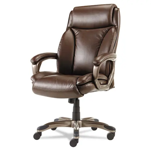 Alera® Alera Veon Series Executive High-Back Bonded Leather Chair, Supports Up to 275 lb, Brown Seat/Back, Bronze Base