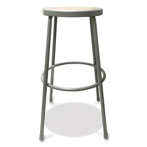 Alera® Industrial Metal Shop Stool, Backless, 30" Height, Brown Seat, Gray Base