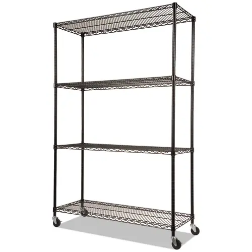 Alera® NSF Certified 4-Shelf Wire Shelving Kit with Casters, 48w x 18d x 72h, Black