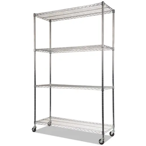 Alera® NSF Certified 4-Shelf Wire Shelving Kit with Casters, Silver