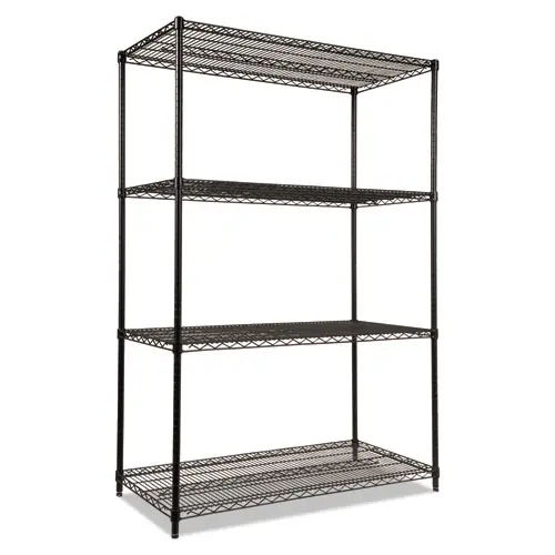 Alera® NSF Certified Industrial Four-Shelf Wire Shelving Kit, 48w x 24d x 72h, Black