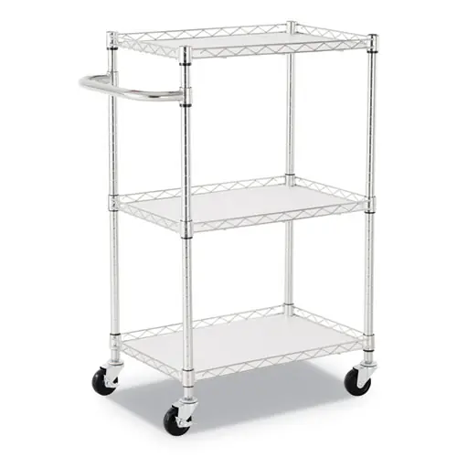 Alera® Three-Shelf Wire Cart with Liners, Metal, 3 Shelves, 450 lb Capacity, Silver