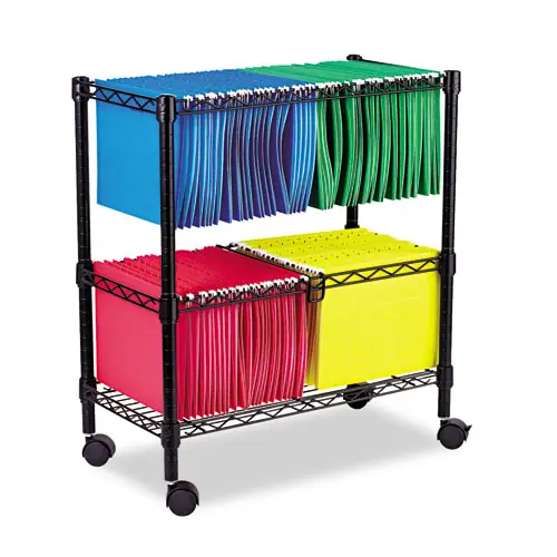 Alera® Two-Tier File Cart for Front-to-Back + Side-to-Side Filing, Metal, 1 Shelf, 3 Bins, Black