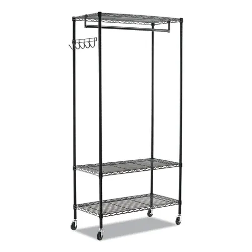 Alera® Wire Shelving Garment Rack, 40 Garments, 48w x 18d x 75h, Black