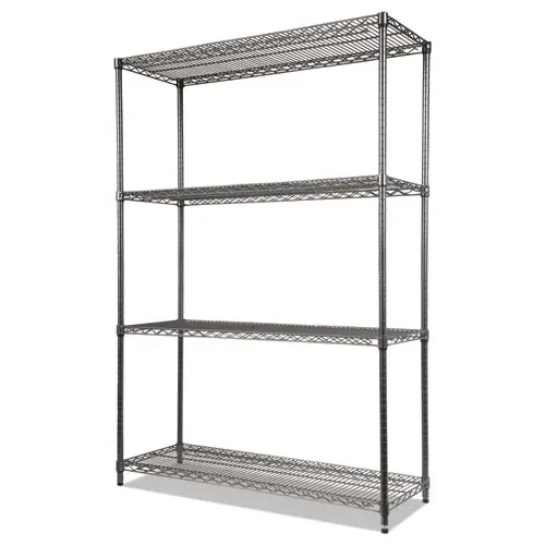 Alera® Wire Shelving Starter Kit, Four-Shelf, 48" x 18" x 72", Black Anthracite