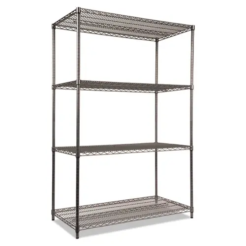 Alera® Wire Shelving Starter Kit, Four-Shelf, 48w x 24d x 72h, Black Anthracite