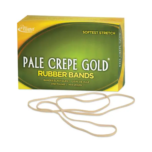 Alliance® Pale Crepe Gold Rubber Bands, Size 117B, Golden Crepe, 1 lb Box, 300/Box