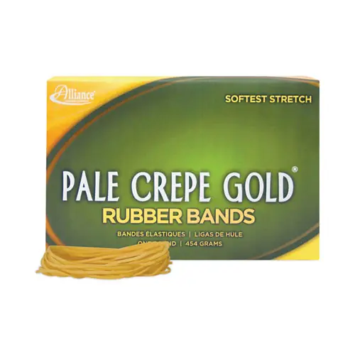 Alliance® Pale Crepe Gold Rubber Bands, Size 19, 0.04" Gauge, Golden Crepe, 1 lb Box
