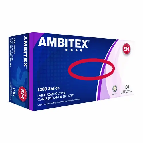 AMBITEX® L200 Series Powder-Free Latex Gloves, Small, 5 mil, Cream, 100/Box