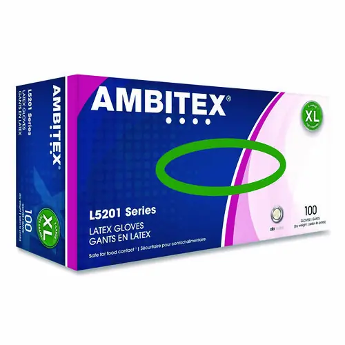 AMBITEX® L5201 Series Powder-Free Latex Gloves, X-Large, Cream, 100/Box