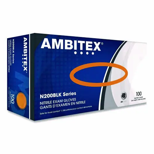 AMBITEX® N200 Series Powder-Free Nitrile Gloves, Small, Black, 100/Box