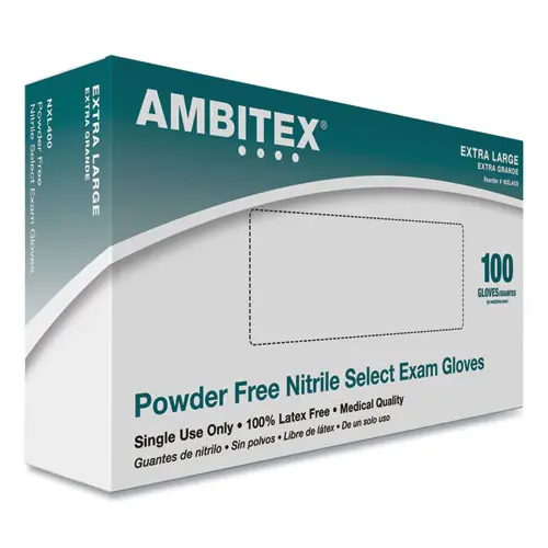 AMBITEX® N400 Series Powder-Free Nitrile Gloves, X-Large, Blue, 100/Box